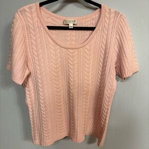 GUC St John Sport Scoop Neck Light Pink Cable Knit Short Sleeve Sweater - Sz L